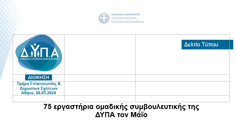 75 εργαστήρια ομαδικής συμβουλευτικής της ΔΥΠΑ τον Μάϊο